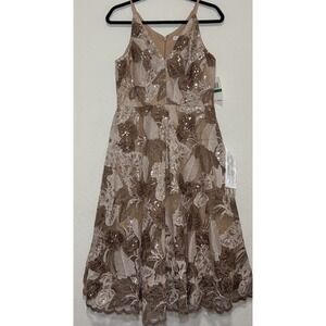 NWT Dress the Population Metallic Blair Sequin Lace Fit & Flare Dress Size L